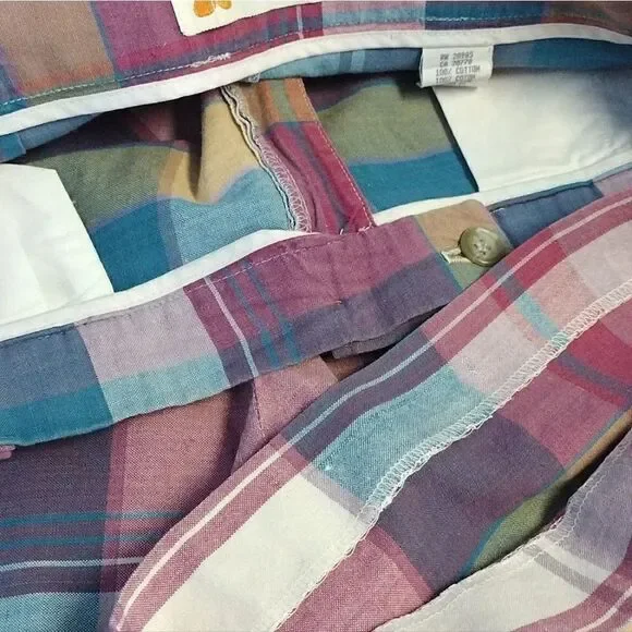 VTG 80s Colorful Plaid Ultra High Rise Cotton Mom Shorts Size 12 *fits like Med - Picture 15 of 15